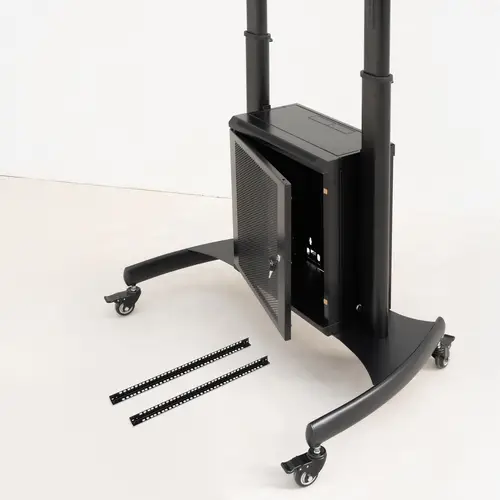 NARNIA Soporte de Suelo con Armario Multiusos + Accesorios Rack para Pantallas 60"- 100", Negro - Imagen 4