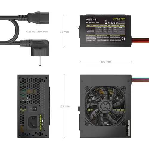 Fuente Alimentacion SFX 500W con Cable de Alimentacion OEM, Negra - Imagen 3