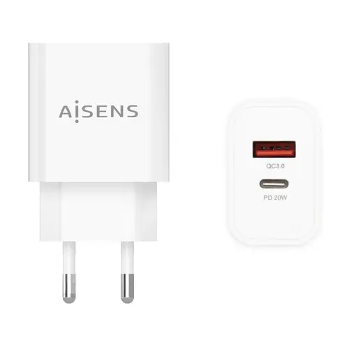 Cargador 20W, 1xUSB-C PD3.0, 1xUSB-A QC3.0, Blanco - Imagen 1