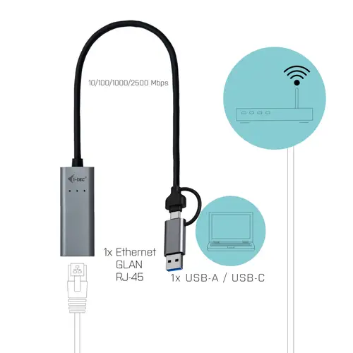 Metal USB-C/USB-A 2.5Gbps Ethernet Adapter - Imagen 3