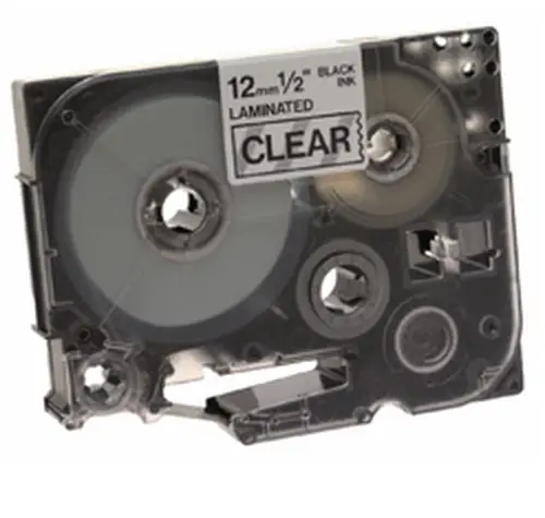 Black on Clear Gloss Laminated Tape, 12mm cinta para impresora de etiquetas TZ - Imagen 1