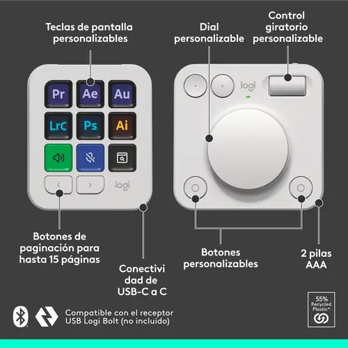MX Creative Console, keypad programable con 9 teclas LCD personalizables y dial de control para diseño gráfico, edición de vídeo, fotografía, uso con Adobe, Zoom, Spotify, etc. Color Gris - Imagen 7