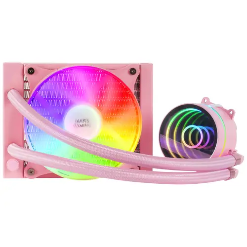 ML-ONE120, Refrigeración Líquida CPU, TDP 200 W, Espejo Infinito, Ventilador FRGB Silencioso, Multisocket Universal, Rosa - Imagen 2