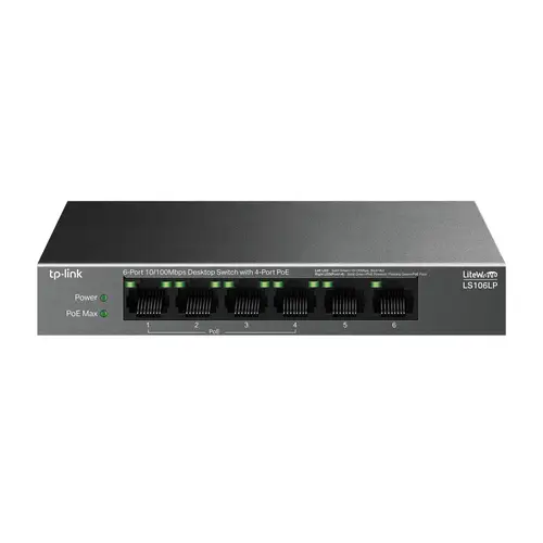 LiteWave LS106LP switch No administrado Fast Ethernet (10/100) Energía sobre Ethernet (PoE) Negro - Imagen 1