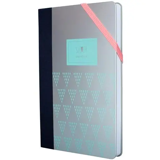 MILAN LIBRETA PAPERBOOK MEDIANA 208 PAG CIERRE CON GOMA 21X14,6X1,6 CM SILVER TURQUESA -PACK 5U-
