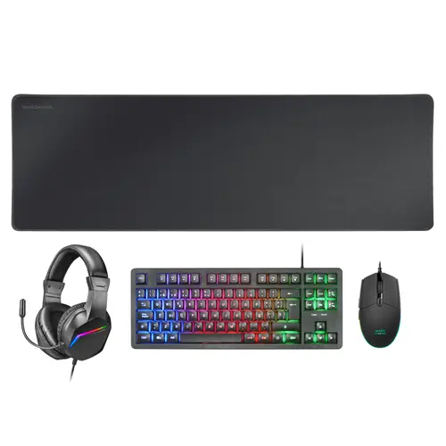 MCP-RGB3, Pack Gaming Teclado Fixed RGB + Ratón Gaming RGB Flow 3200 DPI + Auriculares Over-Ear RGB + Alfombrilla XXL, Negro, Idioma Español - Imagen 1