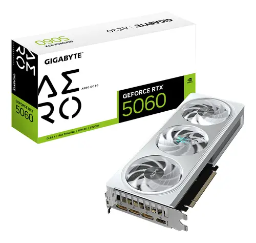 GeForce RTX 5060 AERO OC 8G Tarjeta Gráfica - 8GB GDDR7, 128bit, PCI-E 5.0, 2595 MHz Frecuencia del núcleo, 3 x DisplayPort, 1 x HDMI, GV-N5060AERO OC-8GD - Imagen 1