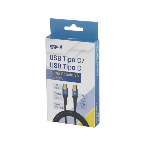 Cable tipo C a tipo C 3A 1 metro trenzado LED - Imagen 4