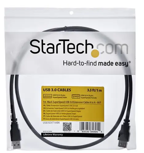 Cable 1m Extensión Alargador USB 3.0 SuperSpeed - Macho a Hembra USB A - Extensor - Negro - Imagen 5