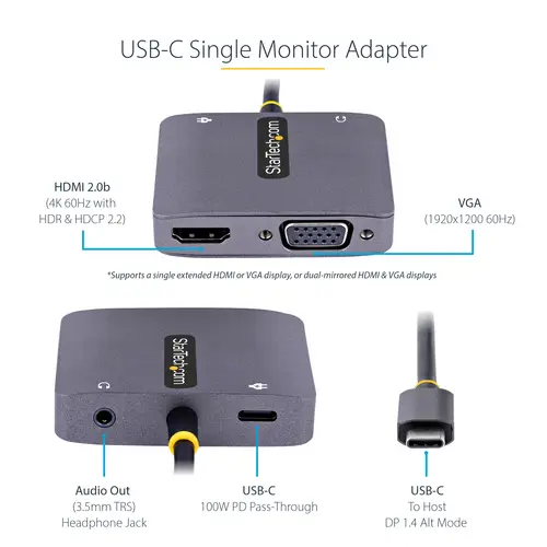 Adaptador de Vídeo USB C, Adaptador Multipuertos USB Tipo C a HDMI VGA con Salida de Audio de 3,5mm, HDR 4K a 60Hz, PD 3.0 de 100W, Compatible con Thunderbolt 3/4 - Imagen 8