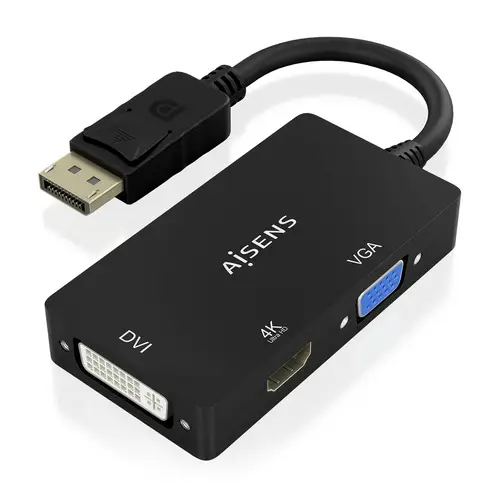 Conversor Displayport V1.2 a VGA/DVI/HDMI, DP 1.2/M-VGA/H-DVI/H-HDMI/H 4K, Negro, 15cm - Imagen 2