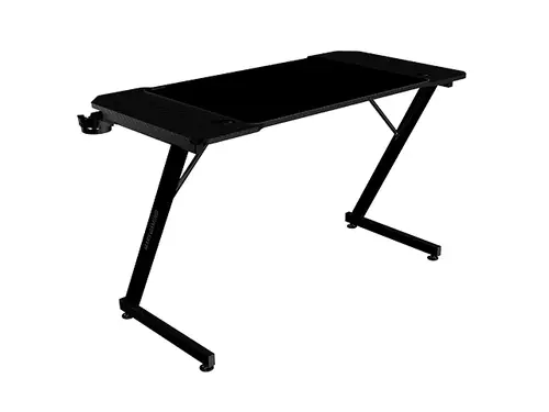 MGD-X120, Mesa Gaming Ergonómica, Superficie en Fibra de Carbono, Estructura Metálica, Alfombrilla XXL, Soporte Auriculares y Bebida, Gestión Cableado, Escritorio PC 120x60cm, Negro - Imagen 3