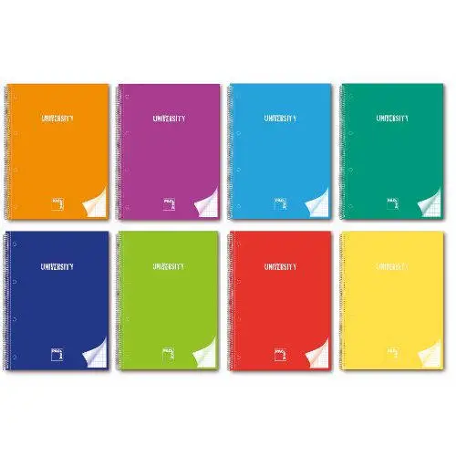 CUADERNO SERIE UNIVERSITY TAPA EXTRA DURA 90 GRS. A-4 (210X297MM.) MICROPERFORADO 80 HOJAS CUADRÍCULA 5X5 + GRECA SURTIDO PACSA 16681