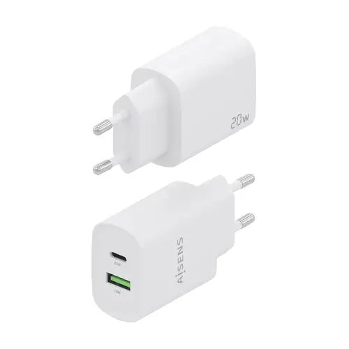 Cargador 20W, 1xUSB-C PD3.0, 1xUSB-A QC3.0, Blanco - Imagen 3