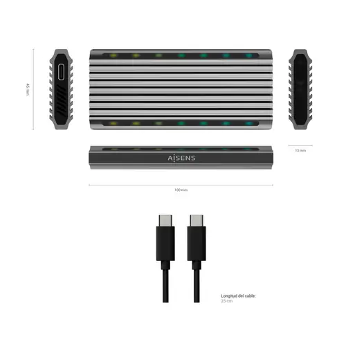 Caja Externa M.2 RGB Gaming ASM2-RGB011GR SATA/NVMe A USB3.1 Gen2, Gris - Imagen 4