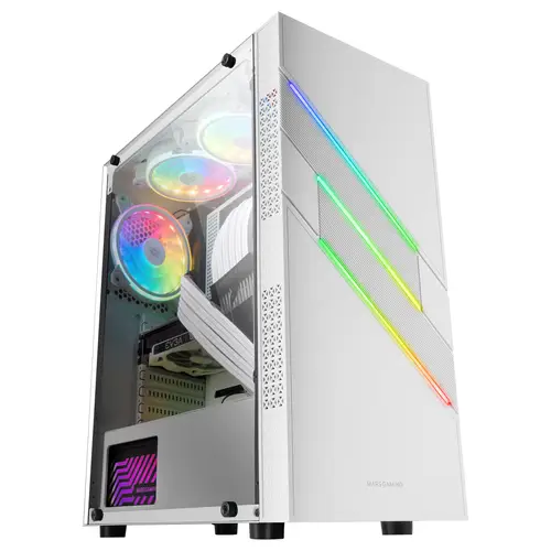 MC-U3, Caja PC Gaming ATX XL, Frontal Triple ARGB, Ventilador 12cm ARGB, Ventana Cristal Templado, Blanco - Imagen 1