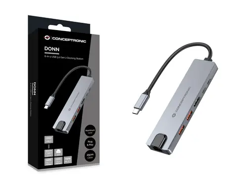 DONN29G base para portátil y replicador de puertos Alámbrico USB 3.2 Gen 2 (3.1 Gen 2) Type-C Gris - Imagen 5