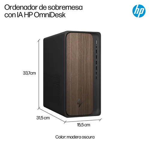 OmniDesk Desktop AI M03-0012ns PC Intel Core Ultra 5 225 16 GB DDR5-SDRAM 1 TB SSD Windows 11 Home Torre AI PC Madera, Negro - Imagen 5