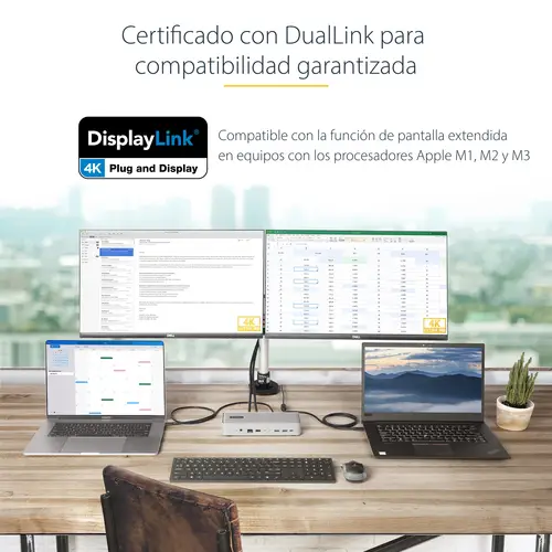 Docking Station KVM USB-C para Portátil - Replicador de Puertos USB Tipo C para 2 Monitores DisplayPort 4K 60Hz - Hub 5x USB - PD 90/45W para 2 Portátiles - Win Mac - Imagen 10
