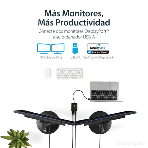 Adaptador Gráfico Externo USB 3.0 a DisplayPort Doble 4K60 DisplayLink - Cable Conversor USB 3.0 a DP de Vídeo - Imagen 8