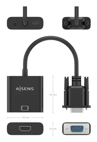 Cable conversor SVGA+Audio a HDMI, SVGA/M+Jack 3.5/H+USB MicroB/H-HDMI A/H, Negro, 20cm - Imagen 5