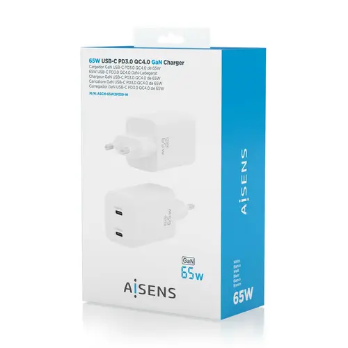Cargador Gan 65W, 2xUSB-C PD3.0 QD4.0, Blanco - Imagen 6