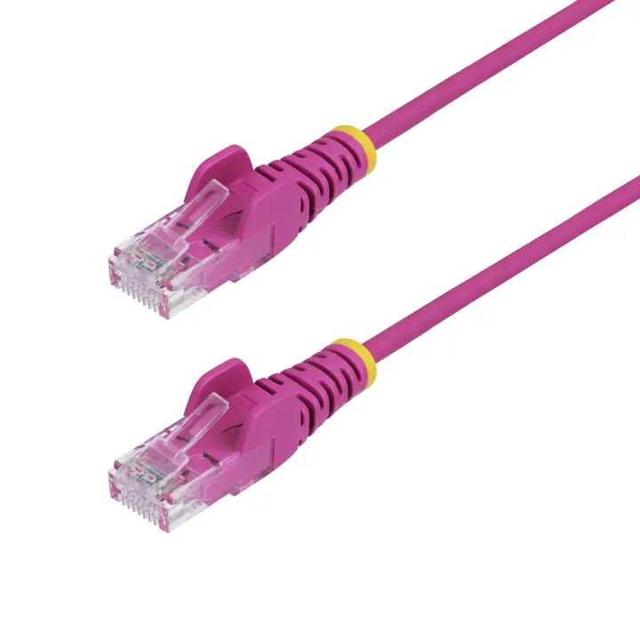 Cable de Red Ethernet CAT6 Delgado sin Enganches Rosa de 2,5m - Cable RJ45 Snagless Slim 28AWG - Alambre de Cobre Puro - PoE 100W - con Alivios de Tensión - LSZH - Probado con Fluke