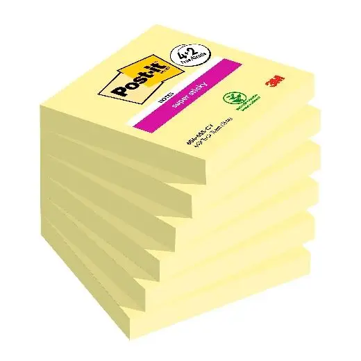 POST-IT BLOC NOTAS SUPER STICKY 90H 76X76 PAQUETE DE 6 CANARY YEL..