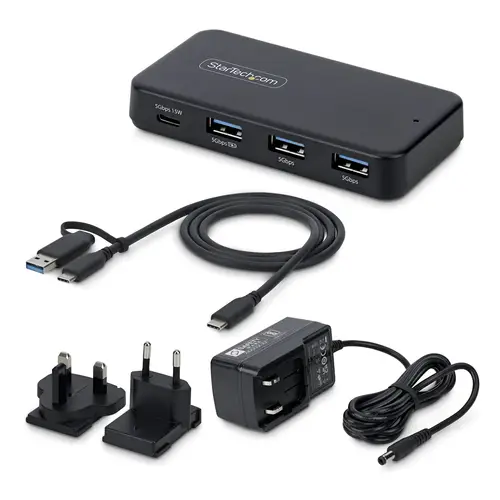 Hub USB-C y Tipo A de 4 Puertos - Ladrón USB de 5Gbps - Autoalimentado - Con Cable Host Tipo C y USB-A - 1x USB-C y 3x USB-A (1x BC 1.2) - Adaptador de Corriente de 36W - Mac/Windows - Imagen 3
