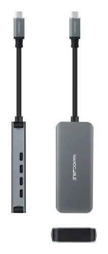 Hub USB-C macho a 4 x USB-C hembra, Aluminio 10 cm, Gris - Imagen 2