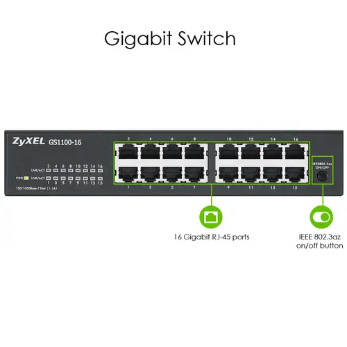 GS1100-16 No administrado Gigabit Ethernet (10/100/1000) Negro - Imagen 5
