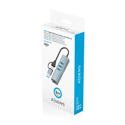 Conversor USB3.2 Gen1 USB-A+USB-C A Ethernet Gigabit 10/100/1000 Mbps + Hub 3xUSB3.0, Gris, 15cm - Imagen 7