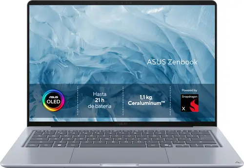 Zenbook 14 OLED UX3480QA-U1144W Copilot+ PC Copilot+ PC - Ordenador Portátil " WUXGA (Snapdragon X1-26-100, 16GB RAM, 256GB SSD, Adreno GPU, Windows 11 Home) Arctic Blue - Tec. QWERTY Esp - Imagen 1