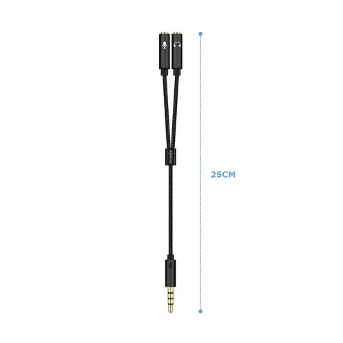 Cable Adaptador Audio Jack 3.5 4pines/M-2xjack 3.5 3pines/H, Negro, 25cm - Imagen 2
