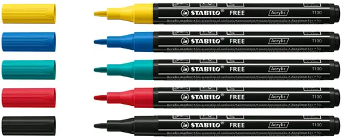 FREE Acrylic marcador 5 pieza(s) Negro, Azul, Carmín, Turquesa, Amarillo - Imagen 3