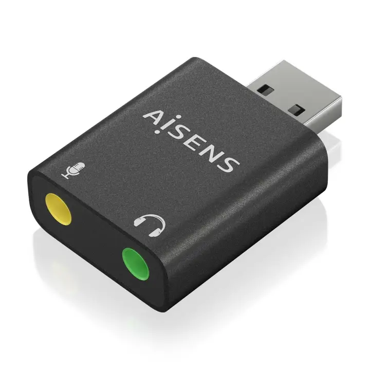 Conversor USB-A a Audio 48KHz, USB-A/M-2xJack 3.5/H, Negro