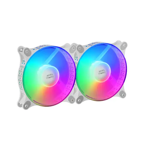 MFDUO, Kit 2 Ventiladores FRGB Rainbow 360°, Ultra-silencioso, Doble Conexión 3PIN + 4PIN, Blanco - Imagen 1