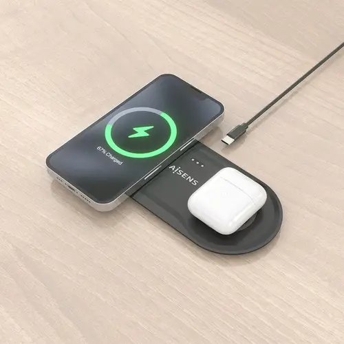 AISENS Cargador Inalambrico USB C 15W 2 en 1 Para Movil Auriculares  Negro - Imagen 6