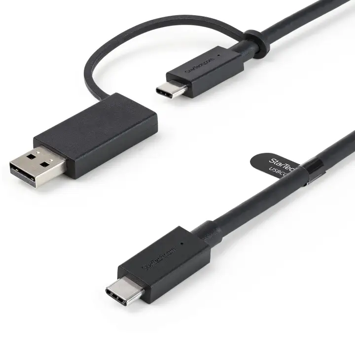 Cable USB-C de 1m con Llave Adaptador (Dongle) a USB-A - Cable Híbrido USB Tipo C a USBC (10Gbps y PD de 100W) o USBA (5Gbps) - Ideal Para Docking Stations Híbridas