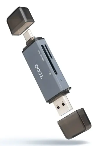 Lector de Tarjetas SD + TF, con entradas USB-C 3.0 + USB A, Color Gris - Imagen 1