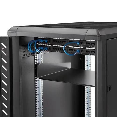 Estante 2U Bandeja Estándar para Armario Rack Universal de Servidores de 19 Pulgadas - de Acero de Servicio Pesado - Capacidad de Carga de 20kg - 16" de Profundidad - Negro - Imagen 4