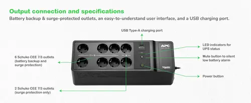 BE500G2-GR sistema de alimentación ininterrumpida (UPS) En espera (Fuera de línea) o Standby (Offline) 0,5 kVA 300 W - Imagen 4