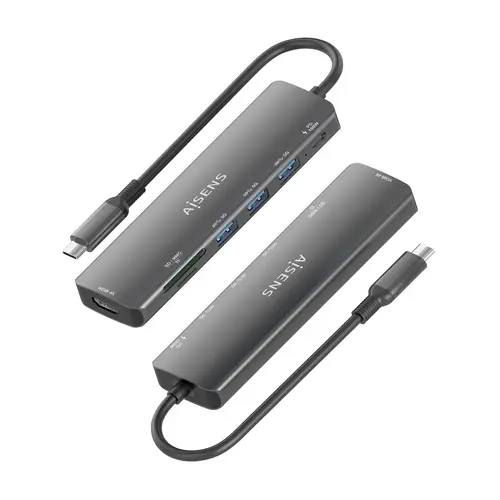 USB-C Dock 7 en 1, USB-C A, 1x HDMI, 3x USB-A, 1x USB-C PD 100W, 1x SD, 1x MicroSD, Gris, 15cm - Imagen 3