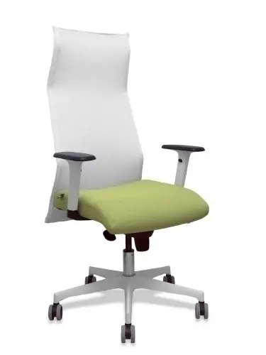 Sillón Sahuco blanco bali verde oliva brazos blancos base blanca ruedas parqué 65mm