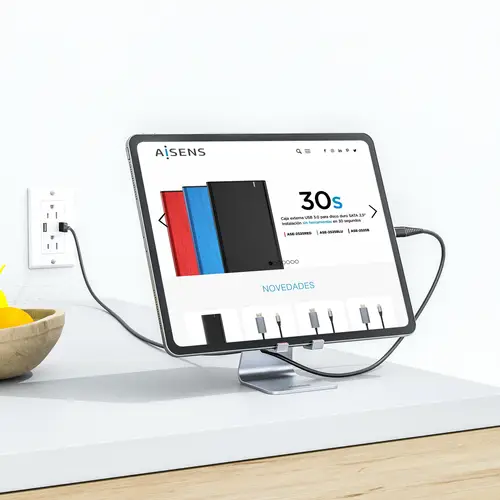Soporte De Sobremesa Tamaño M Ajustable (1 Pivote) Para Movil / Tablet, Plata - Imagen 4