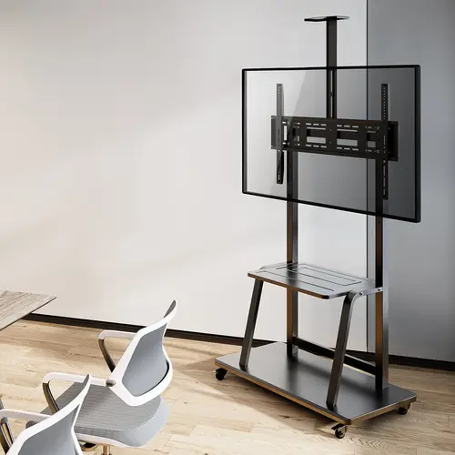 Soporte de Suelo ECO con Rueda, Bandeja para DVD y Soporte de Cámara para Monitor/TV 150Kg de 37-100, Negro - Imagen 7