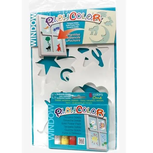 PLAYCOLOR PACK WINDOW TÉMPERAS SÓLIDAS 6 COLORS ONE + PLANTILLA..