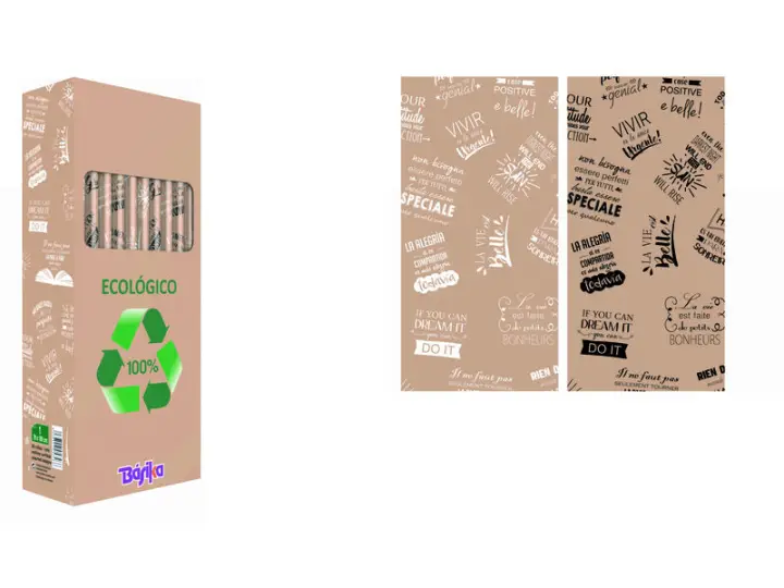 Rollo papel regalo Kraft reciclado 1hoja 70x150cm,45gr frases pos..
