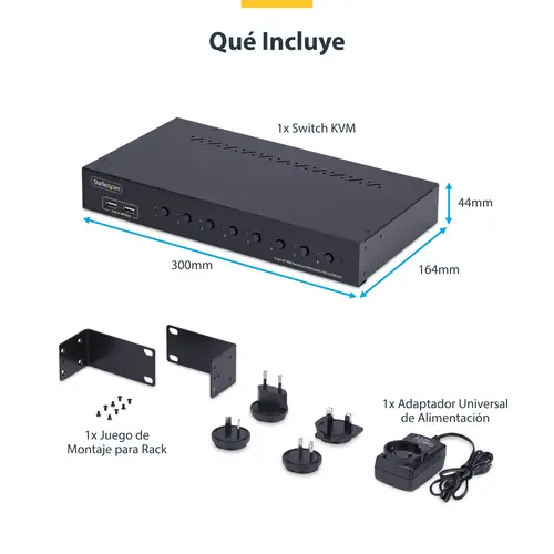 Switch KVM de 8 Puertos DisplayPort 4K 60Hz - Conmutador KVM DP 1.2 4K60 con Kit de Montaje 1U para Rack - con Hub USB de 4 Puertos - Conmutado por Botón y Teclas de Acceso Rápido - TAA - Imagen 8