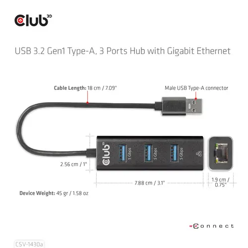 USB 3.2 Gen1 Tipo-A, Hub de 3 Puertos con Gigabit Ethernet - Imagen 6